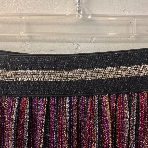 TOPSHOP Metallic Plisse Striped Midi Skirt Size US 2 A-line Elastic Waist Slit - Picture 7 of 8